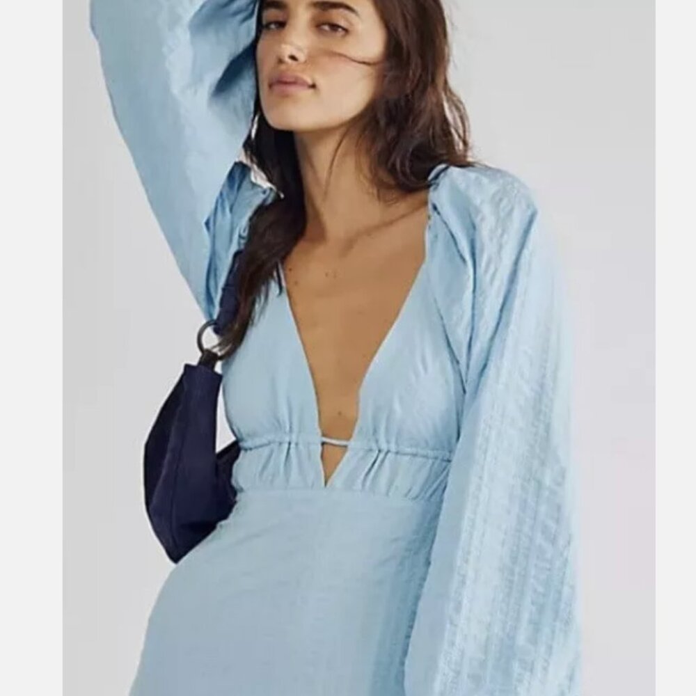 Free People Endless Summer Fine Line Cutouts Tie Open Back Mini Dress L-NWT
